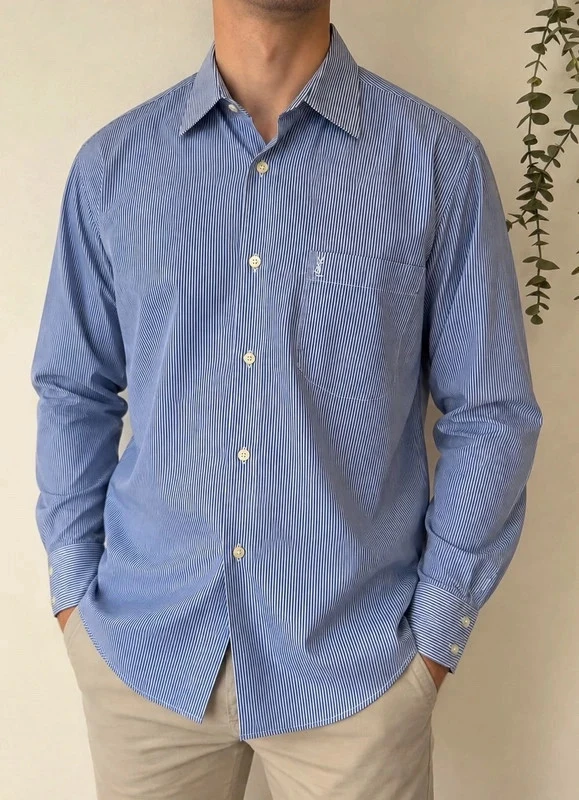 Chemise vintage Yves Saint Laurent rayée bleu blanc taille 38/M - DN26097