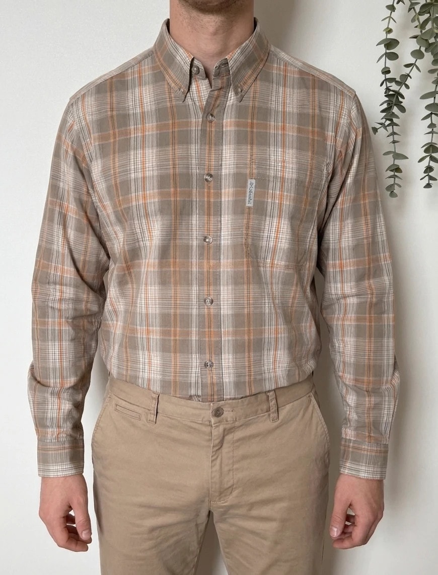 Chemise Columbia marron à carreaux orange 100 % coton taille M - FP2607167