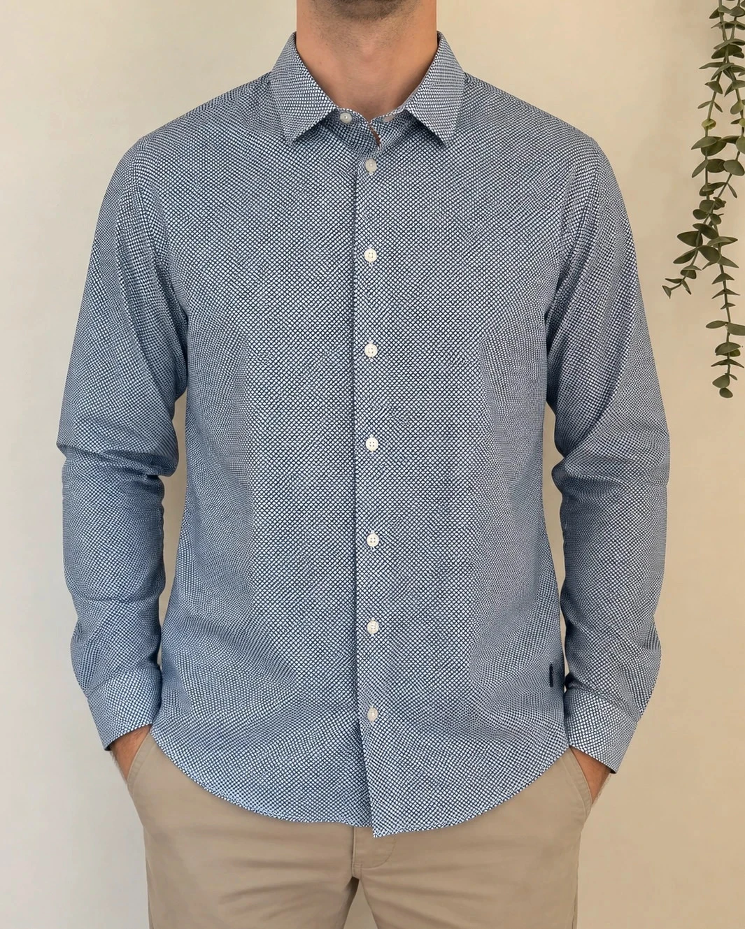 Chemise IZAC bleu marine à petits pois blancs manches longues taille 5/XL - BR-2609134